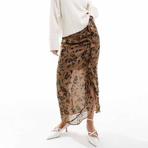 Scalpers Brown Patterned Midi Skirt